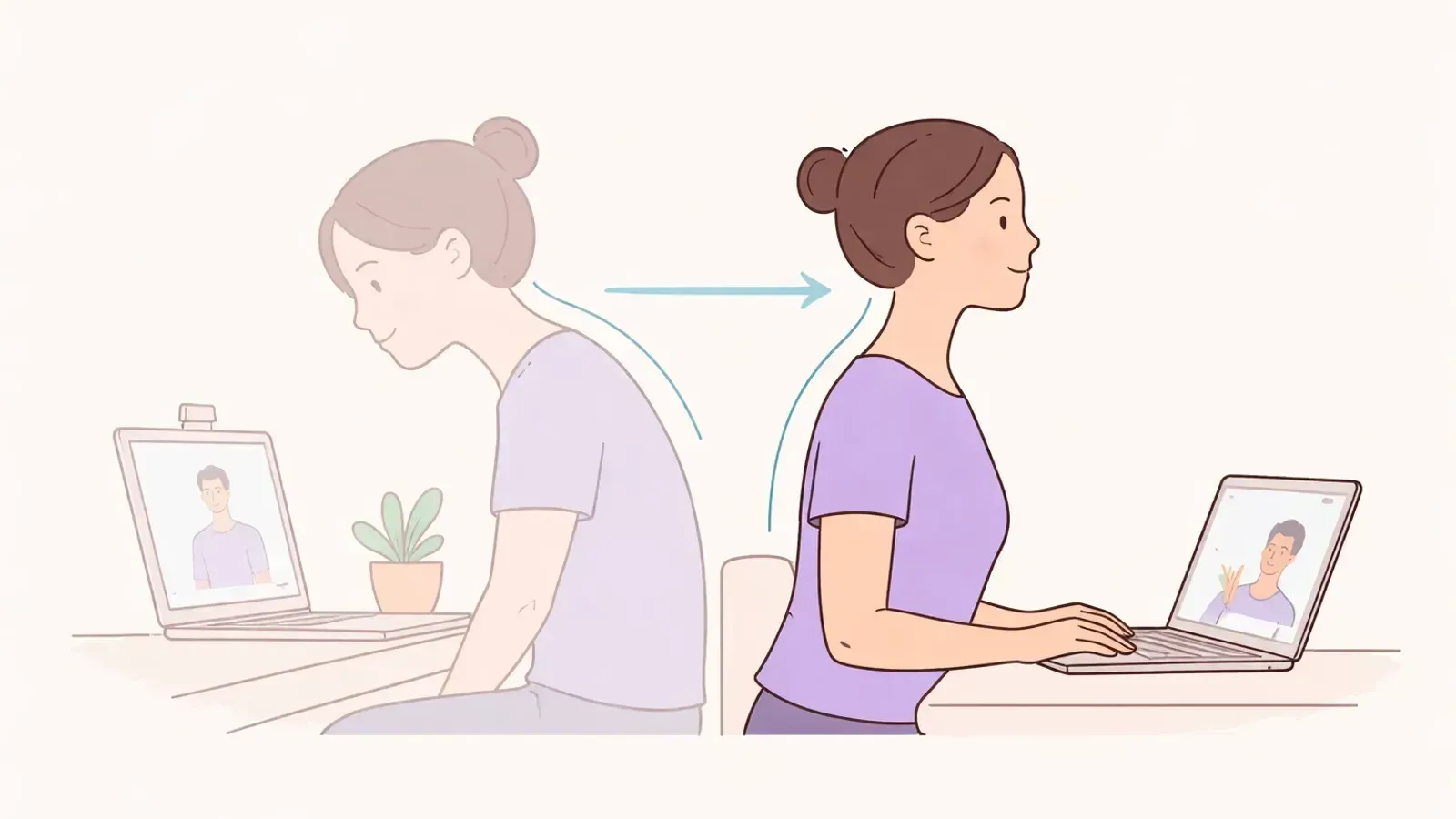 Person on a video call using posture reminders while working remotely