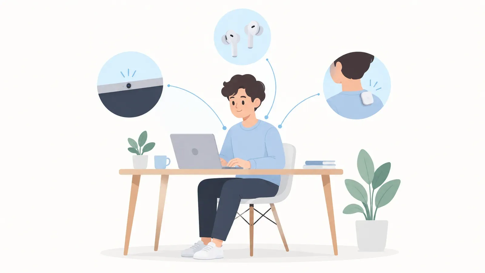 Webcam, earbuds and wearable sensor as different ways to track desk posture