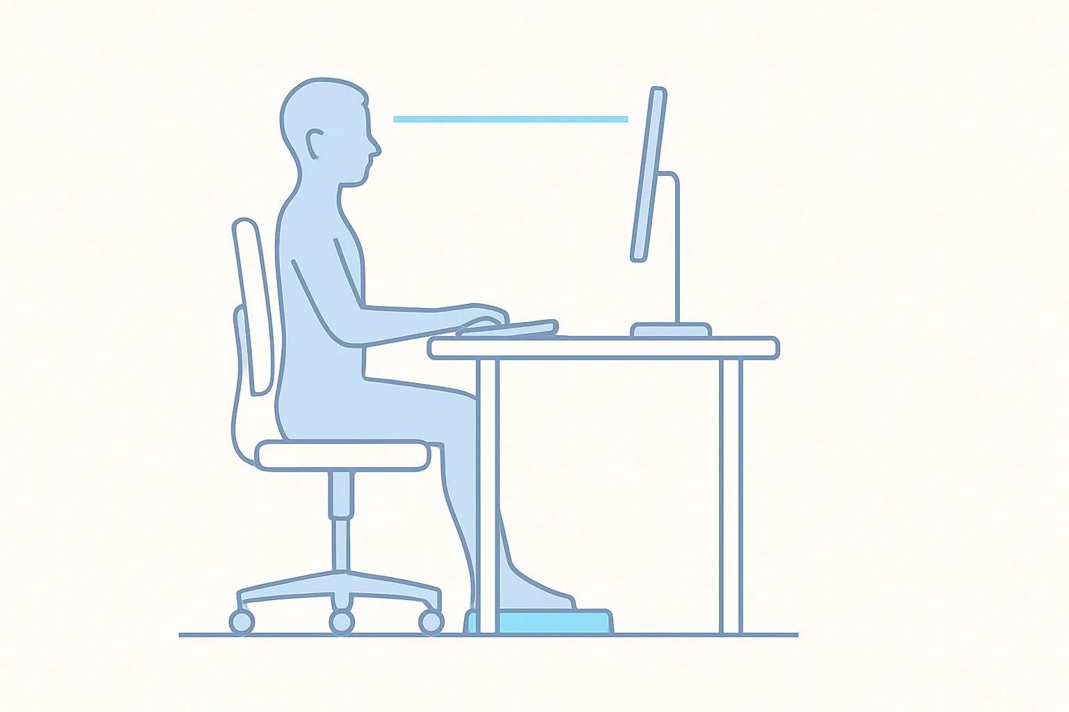 Simple ergonomic desk setup illustration