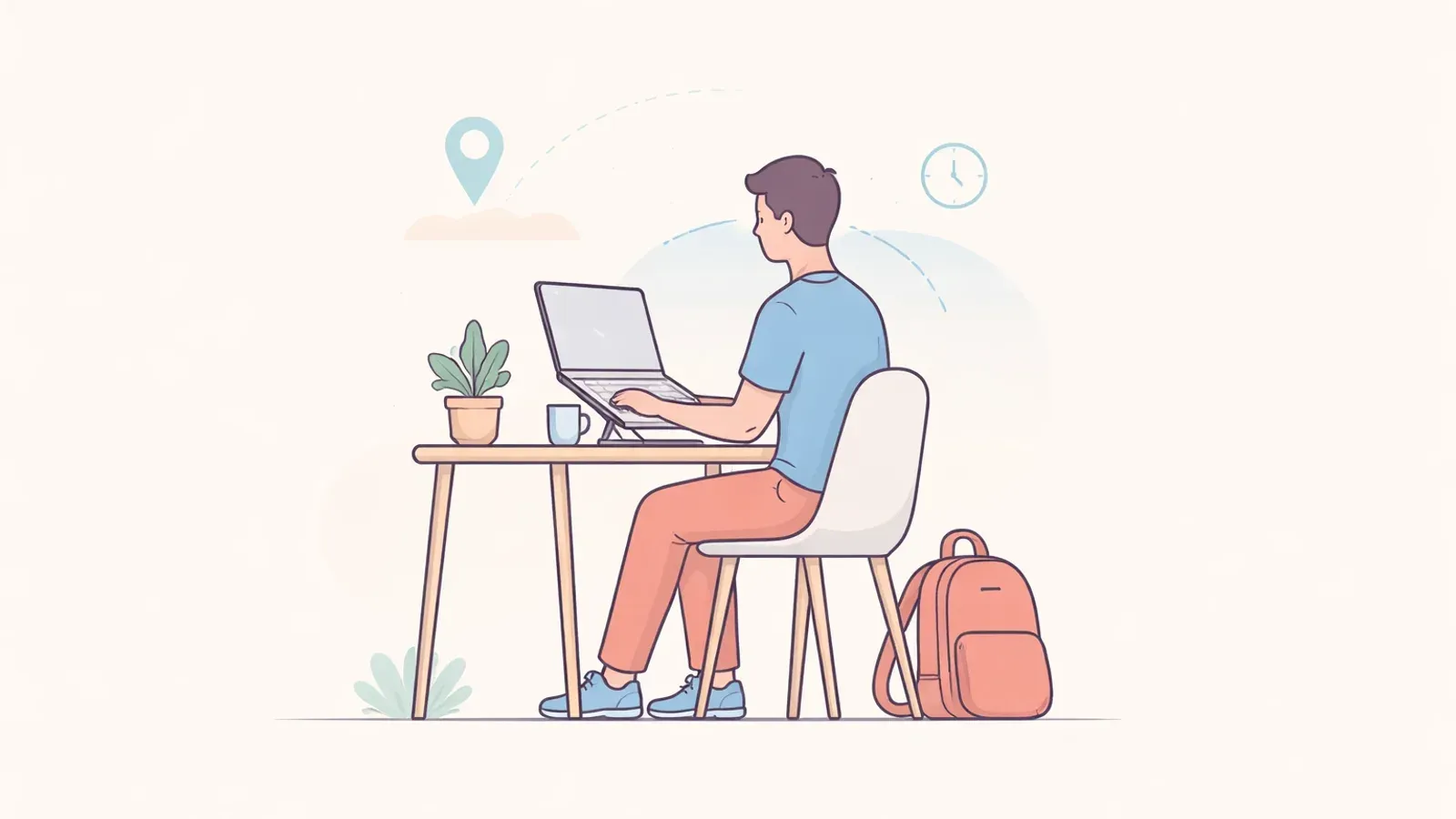 Minimal digital nomad workspace posture tracker concept with portable setup cues