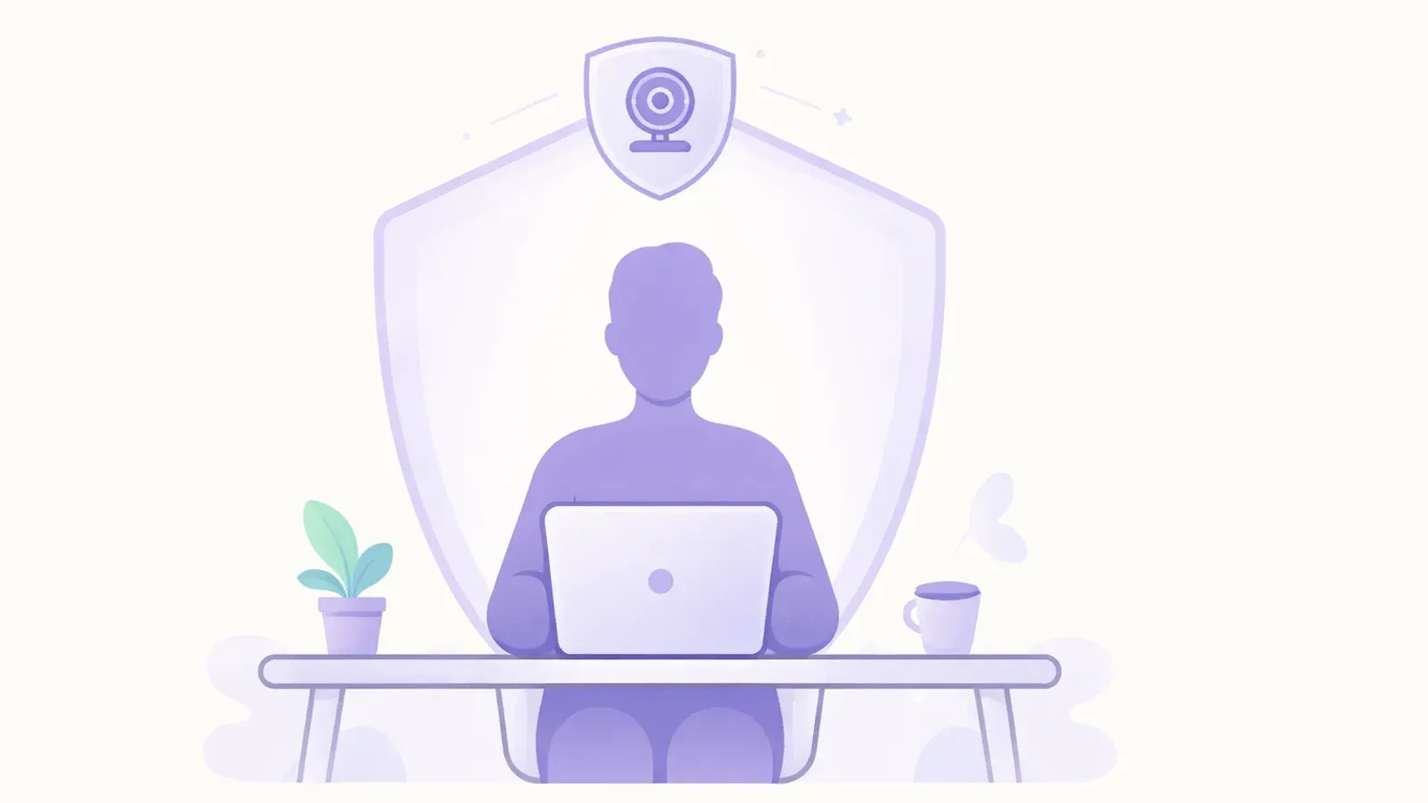 Abstract webcam posture monitoring scene with local on-device privacy shield concept