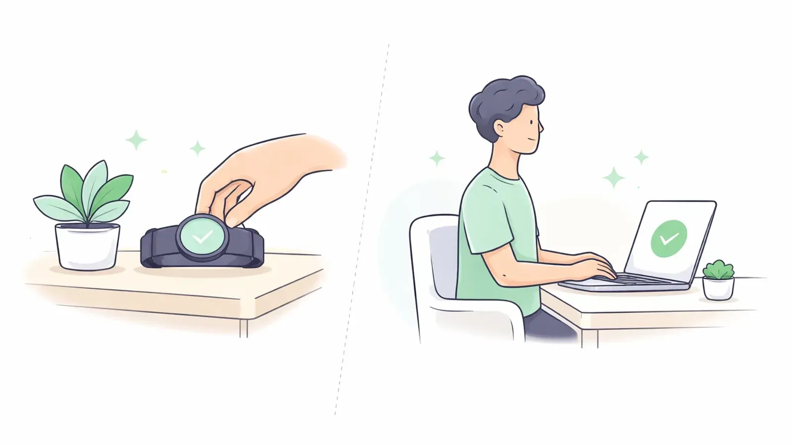 Mac user comparing no-wearable posture correction options at a desk